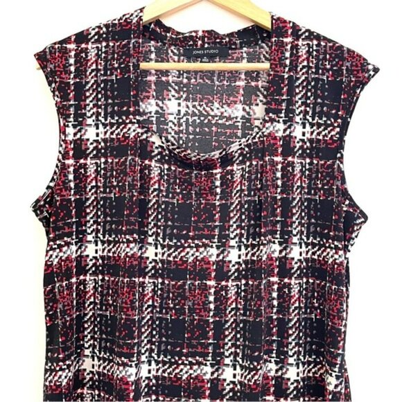Jones Studio Black Red Abstract Cap Sleeve Top US XL - Picture 3 of 6